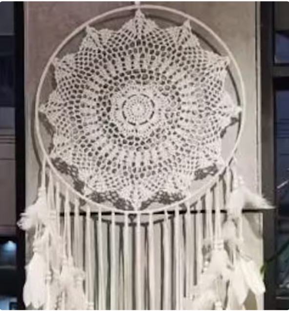 DREAMCATCHER-Large Dreamcatcher Hanging Ornament, Handmade, Beige 16″ x 48″