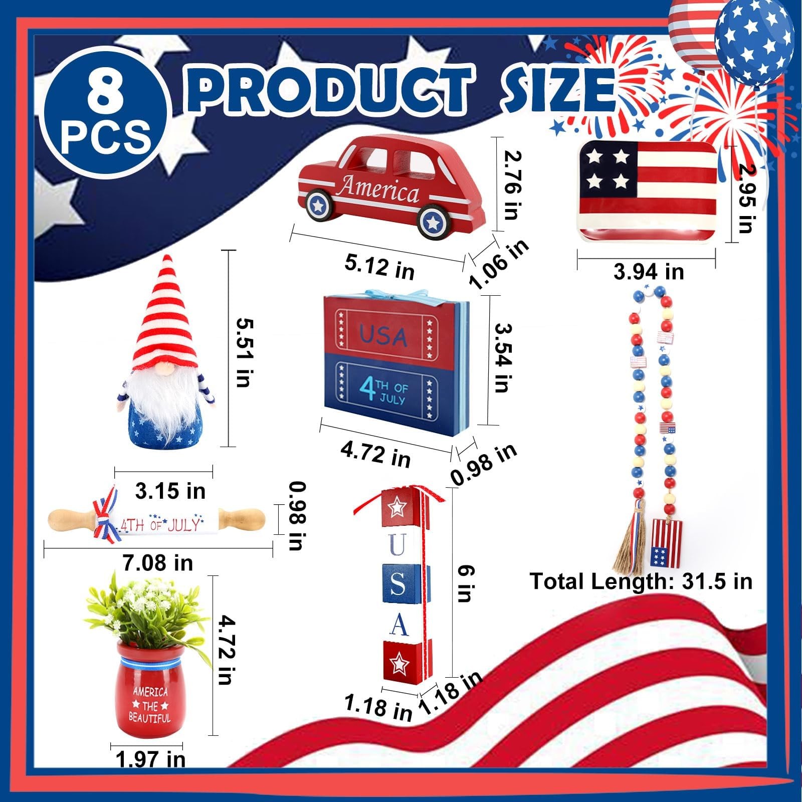 4th of July Decorations Patriotic Tiered Tray Decor Set, 8 Pcs Fourth of July…