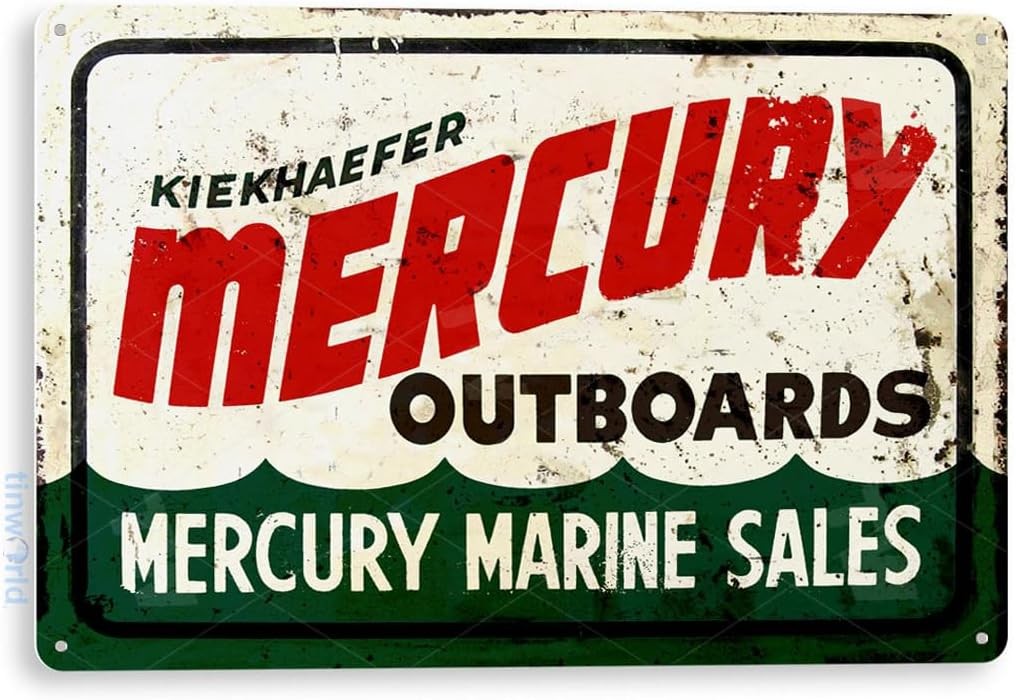 Tin Metal Sign Mercury Outboard Motor Rustic Retro Boating Marina 8×12