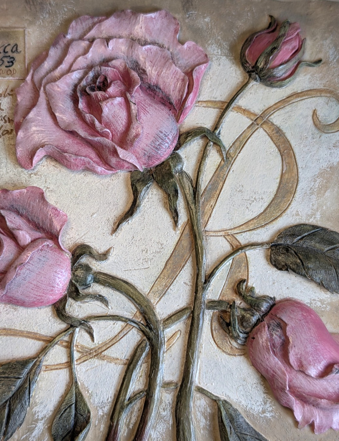 Vtg 1980’s Ceramic Wall Plaque Decor 3 D Wild Rose Rustic Shabby Chic Victorian