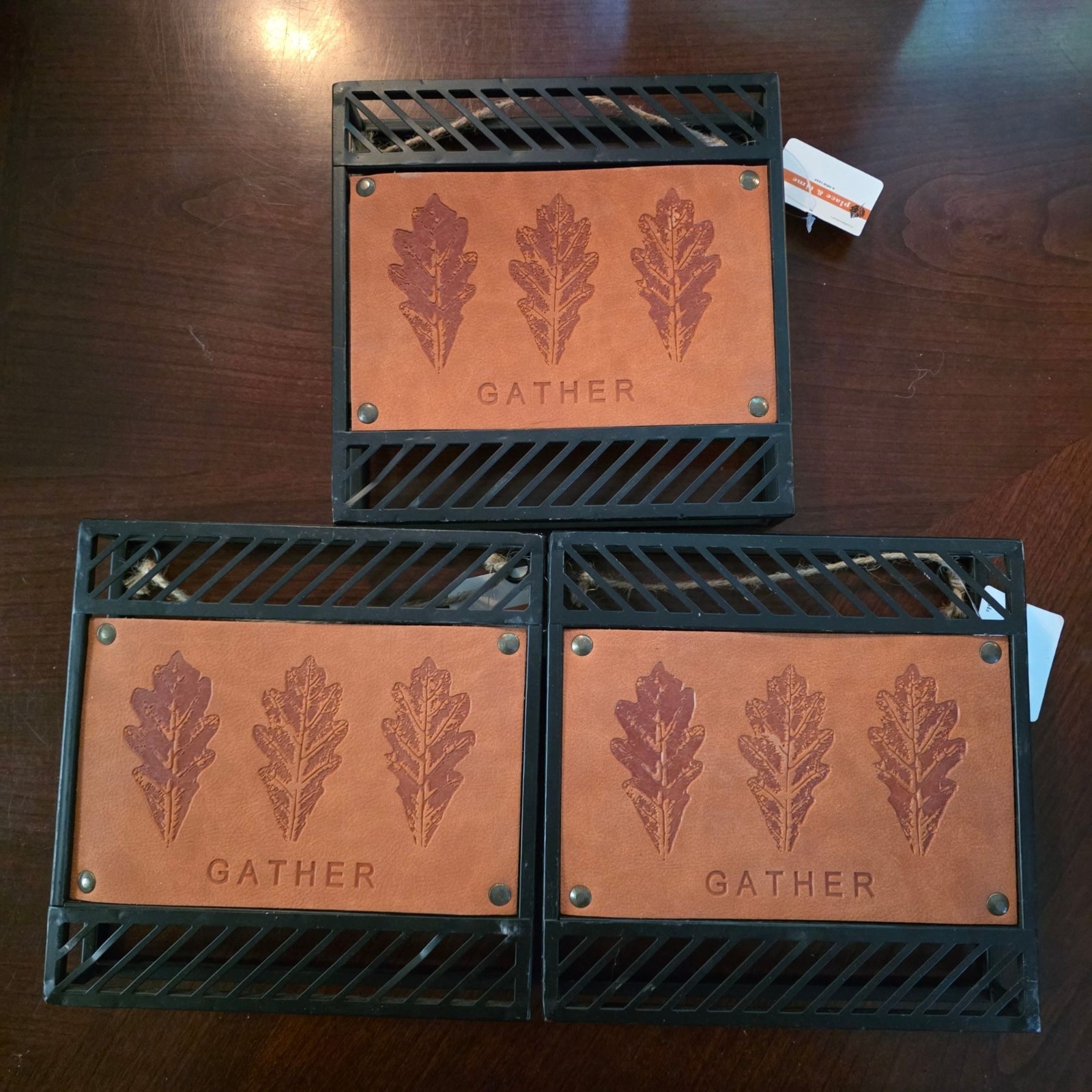 Place & Time Gather Wall Décor Oak Leaf Design 8×8 Inches Set Of 3 NWT