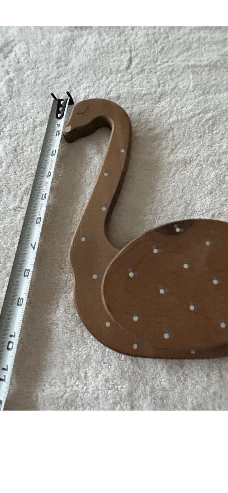 Wooden Swan Wall Plaque Brown & White Polka Dot Painted Country Decor