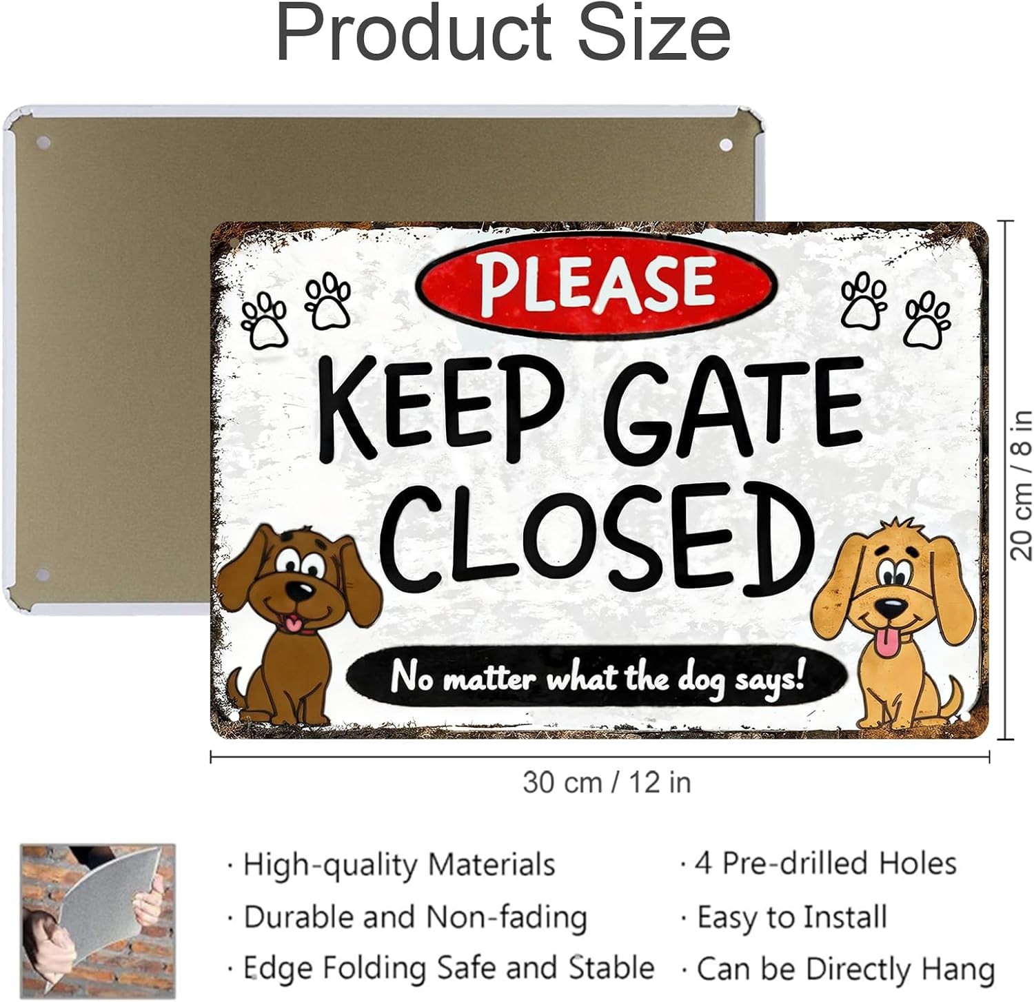 Keep Gate Closed Dog Metal Tin Sign 8×12 Funny Pet Warning Wall Decor Gift