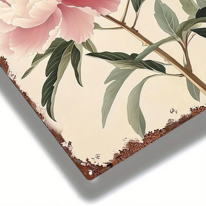 Vintage Pink Peony Flower Metal Sign Rustic Floral Wall Art for Home Office Gift