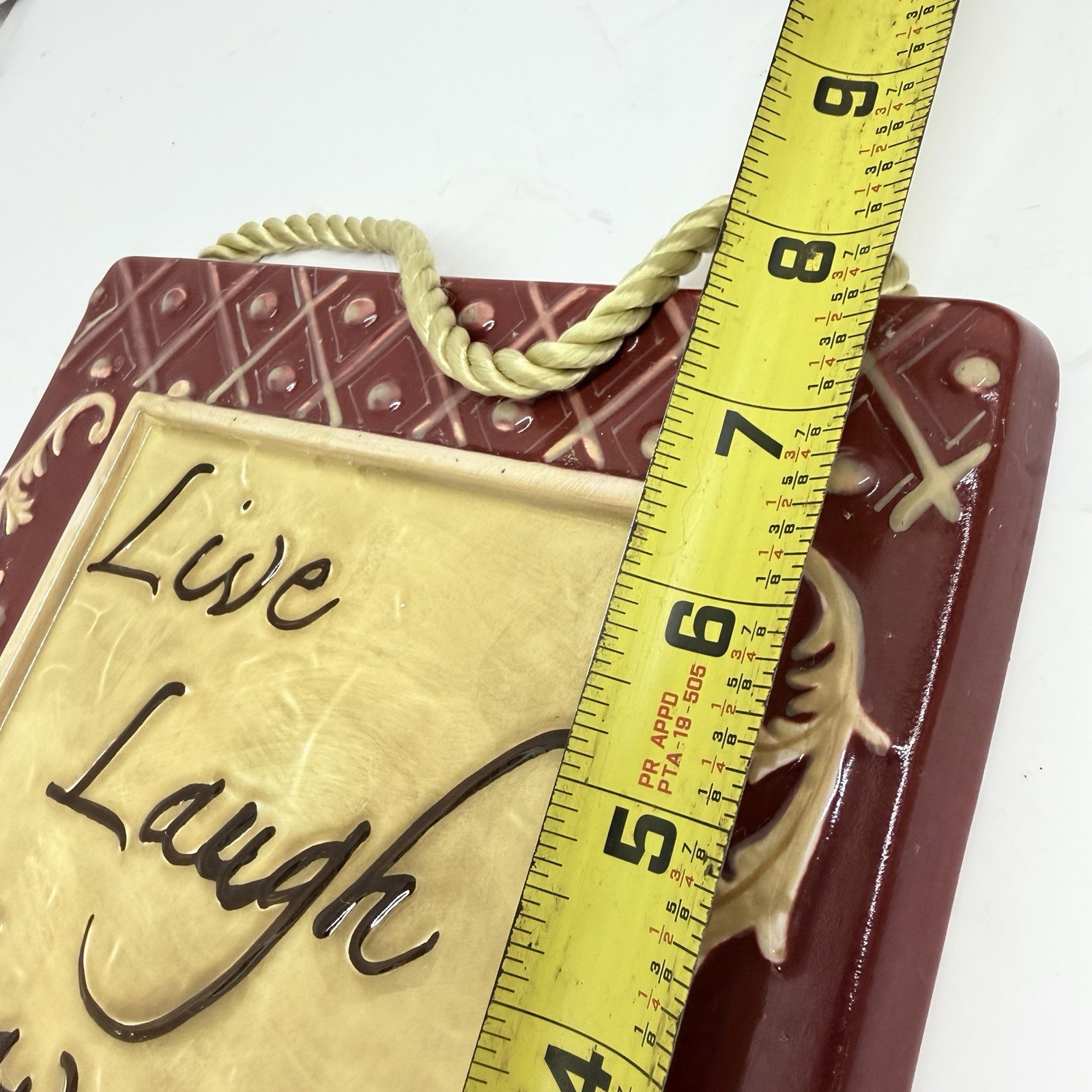 Live Laugh Love Ceramic Wall Hanging Plaque Kitchen Decor Burgundy 8×8 Rustic