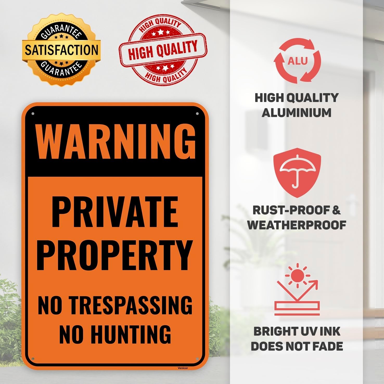 No Trespassing No Hunting Sign 2 Pack 10×7 In Aluminum Outdoor Fence Warning