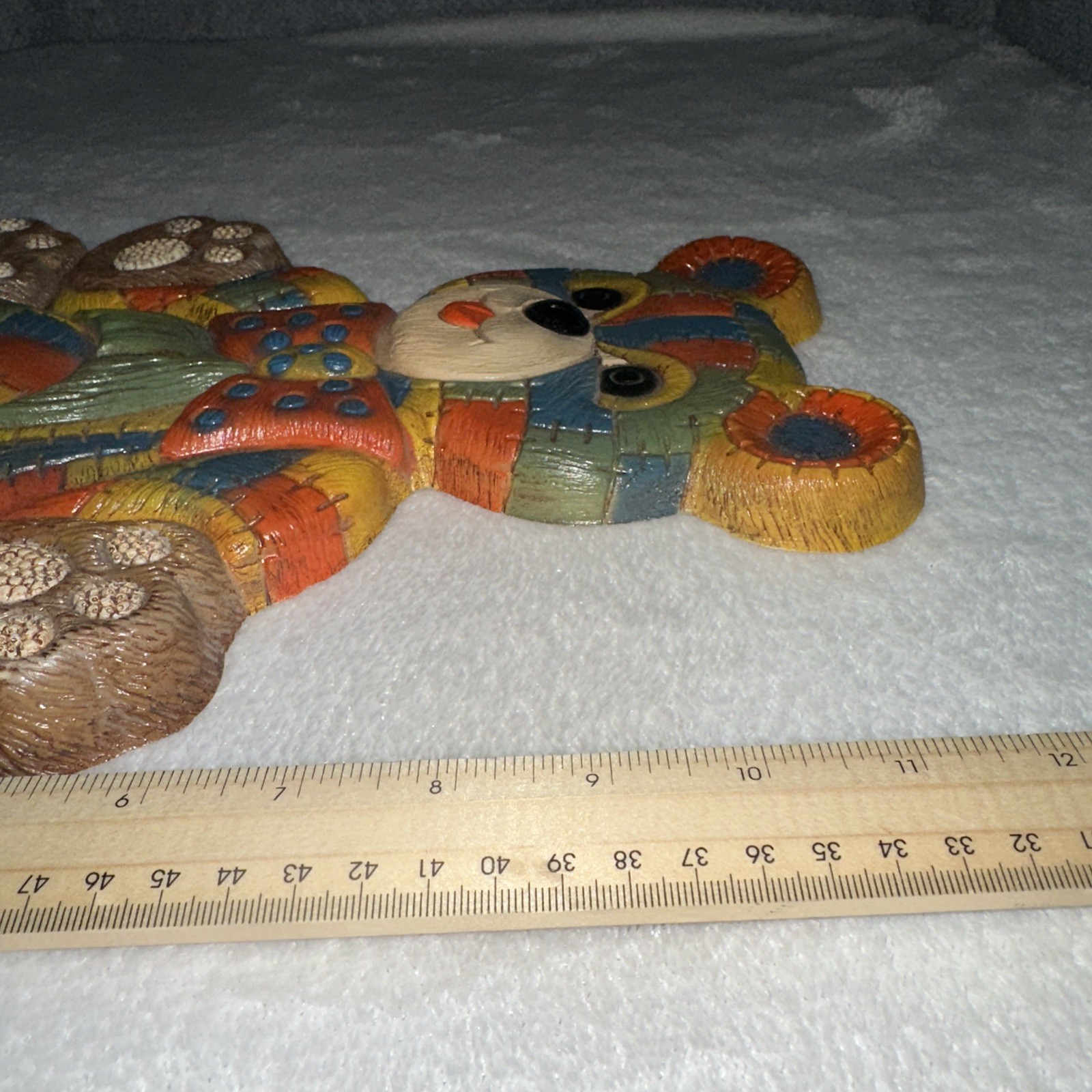 Vintage Foam Craft 1979 Multi Color Patchwork Quilted Teddy Bear Wall Hanging