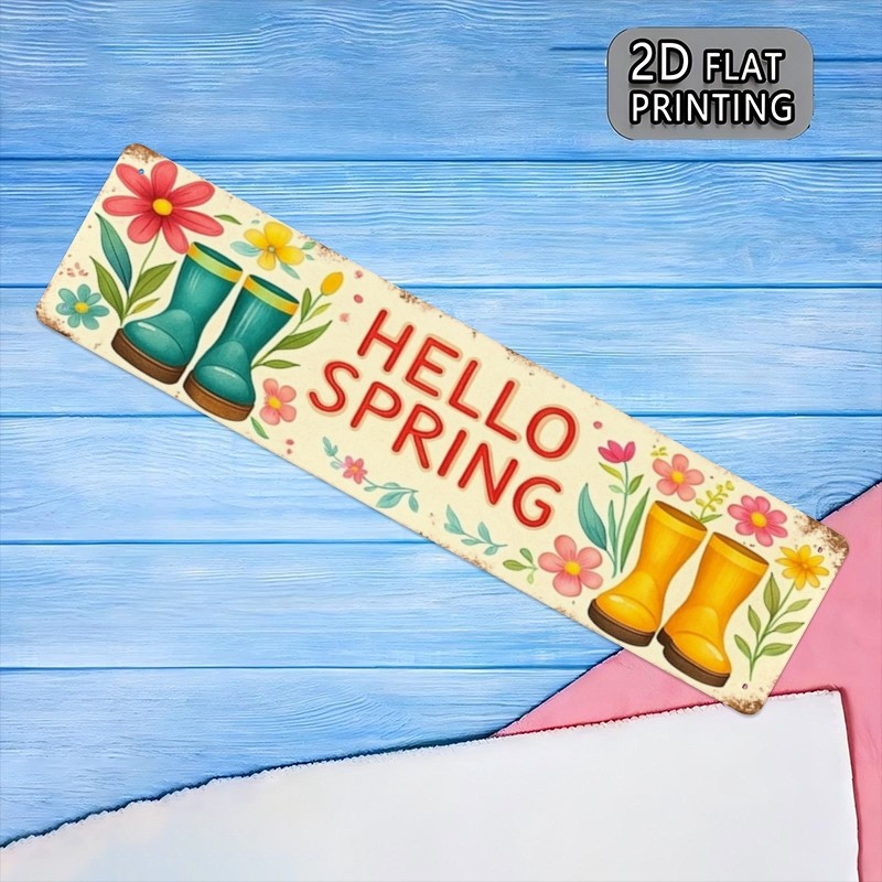 Waterproof Hello Spring Floral Metal Sign Backyard Patio Outdoor Spring Wall Art