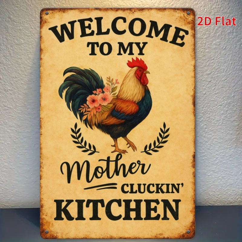 Welcome To My Mother Cluckin’ Kitchen Funny Rooster Vintage Metal Sign Decor