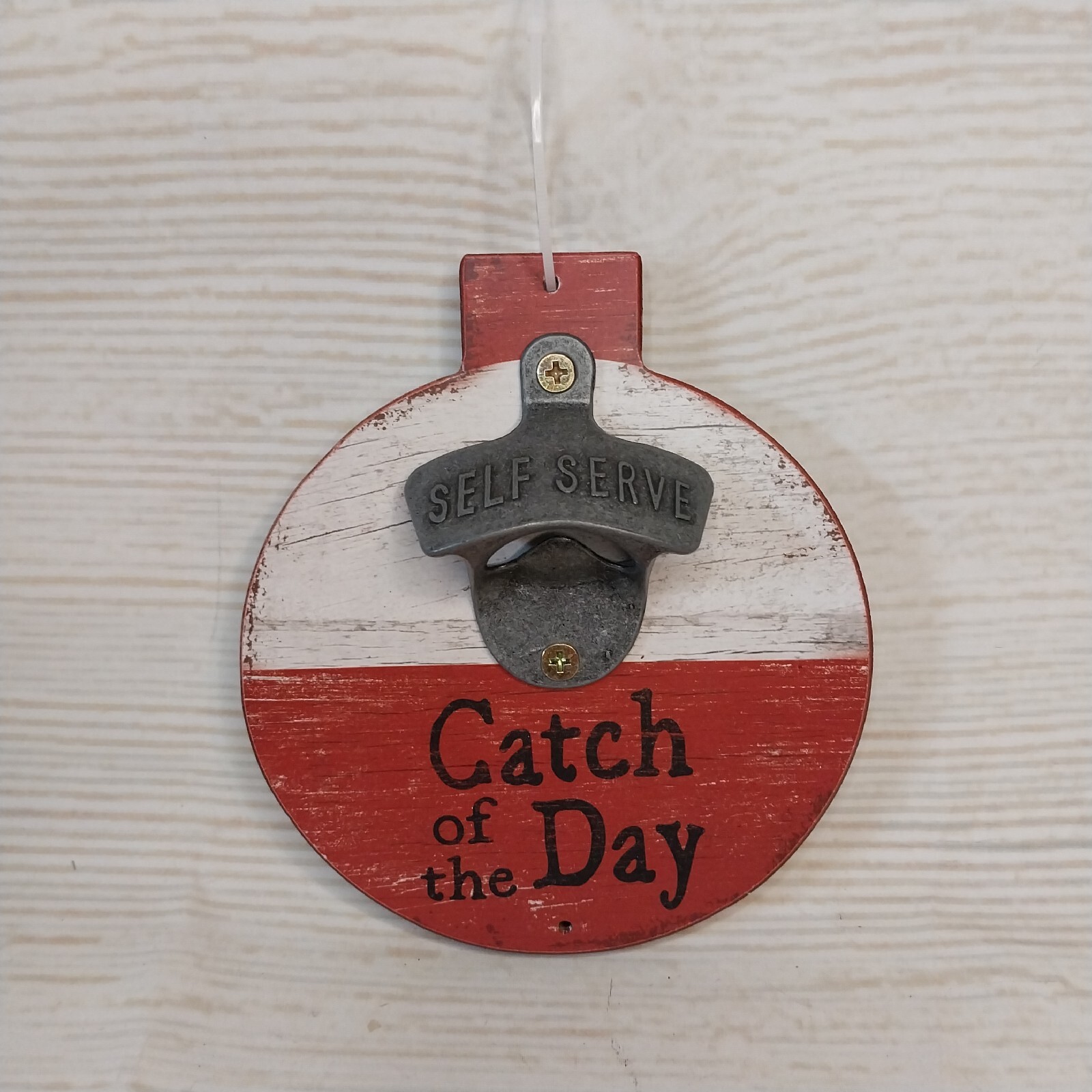 New! “Catch of the Day” Bottle Opener Sign Fishing Bobber Wood Decor Lake Fish .