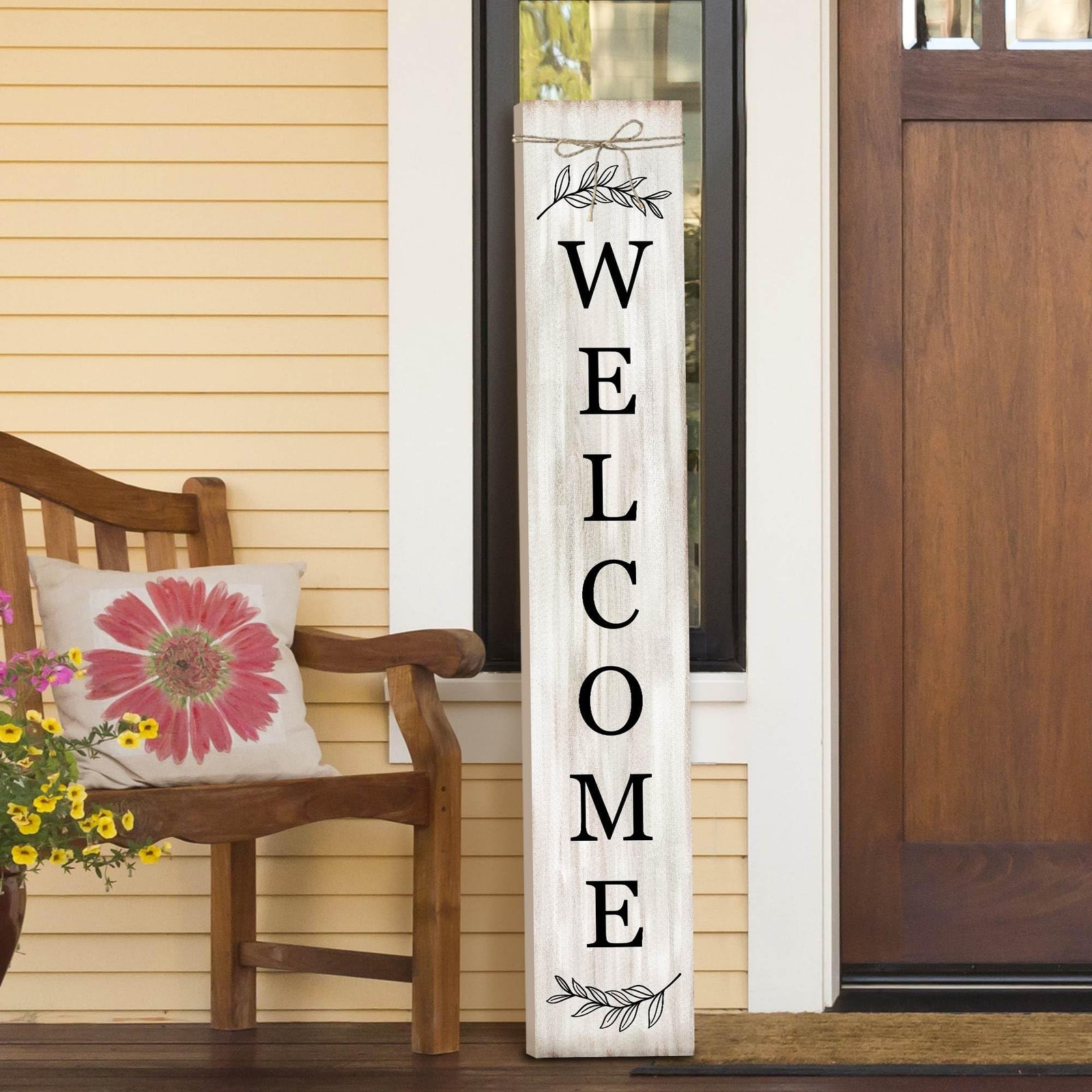 Welcome Sign for Front Porch Standing – Wooden Vertical Hanging Farmhouse Decor