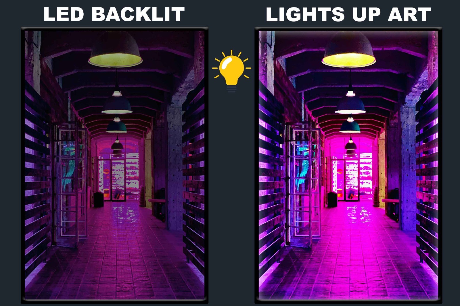 LED Backlit Cyberpunk Wall Art Lighted Frame – gated hallway empty lamp