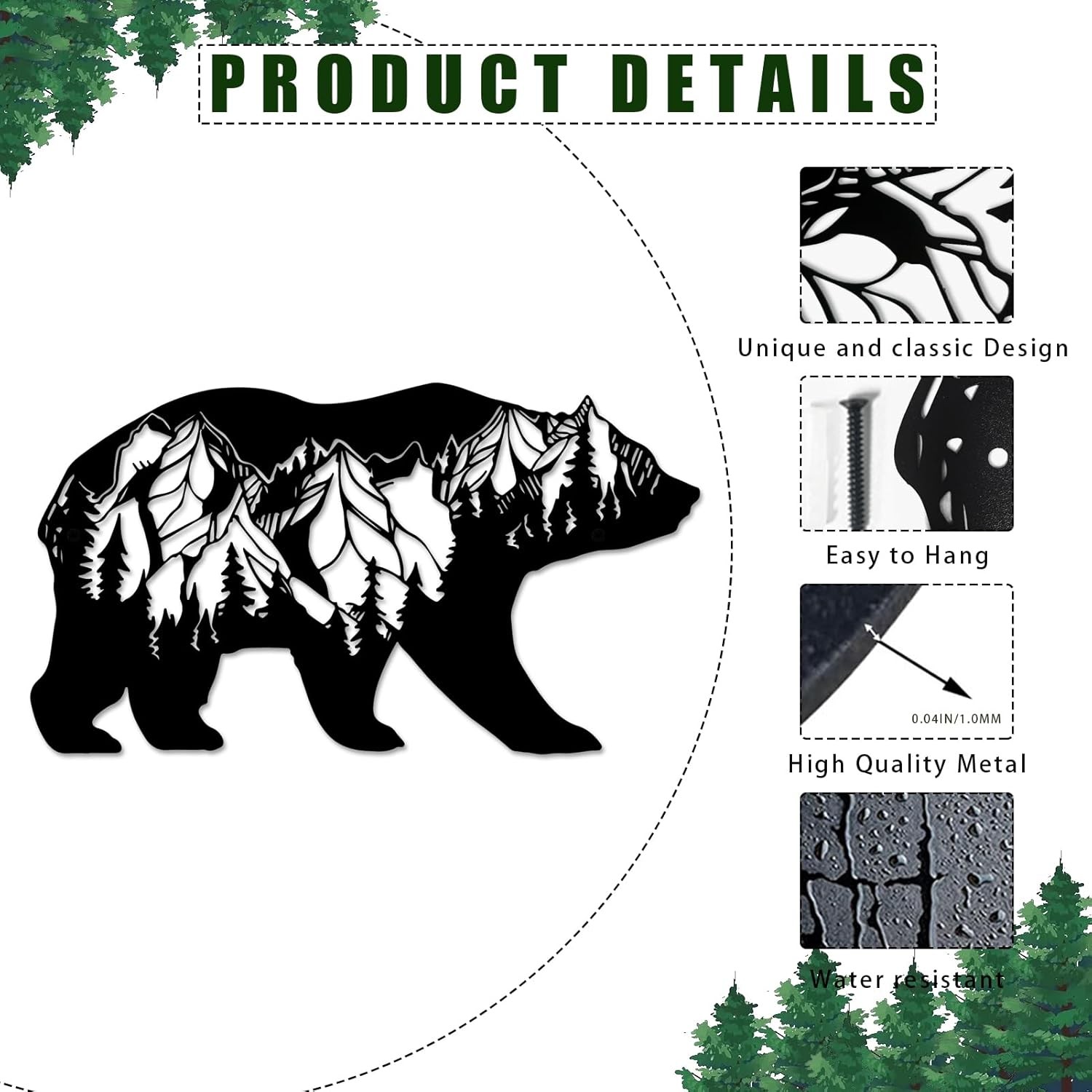 Metal Bear Wall Art Rustic Forest Wildlife Decor for Indoor Outdoor Use