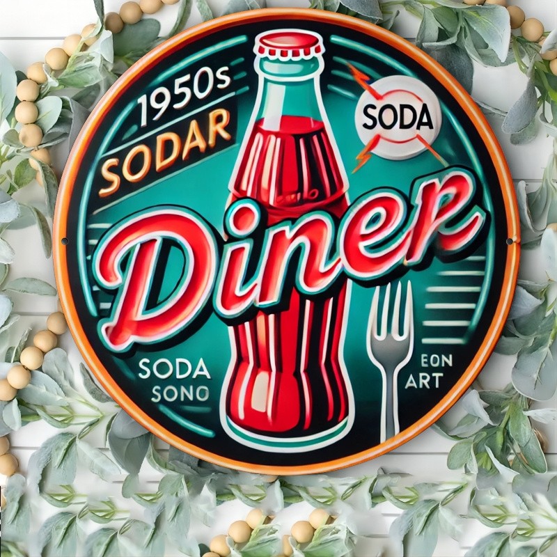 Vintage Cola Bottle Themed Tin Metal Signs, 8×8 Inches, Iron Wall Decor for Cafe