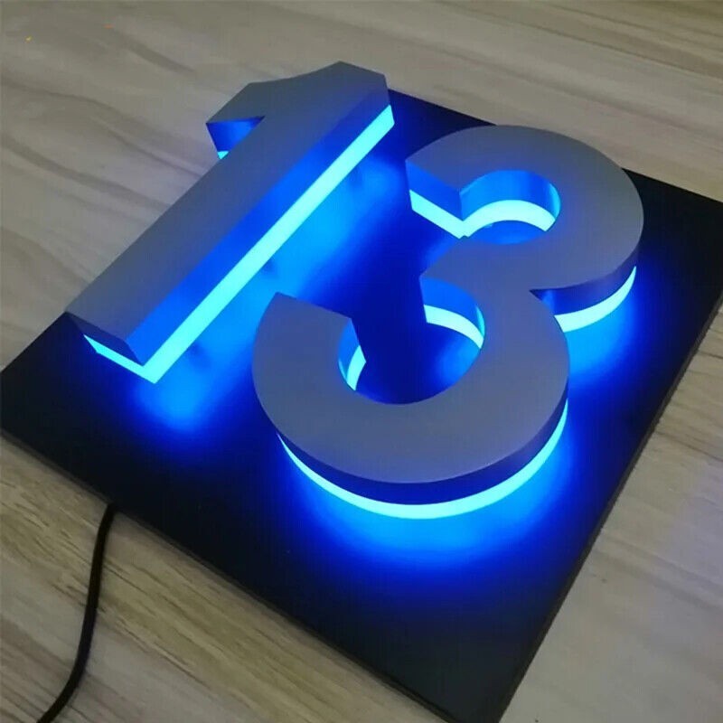 Metal Illuminated LED Lighted Letter Address Plaque House Number Sign Logo