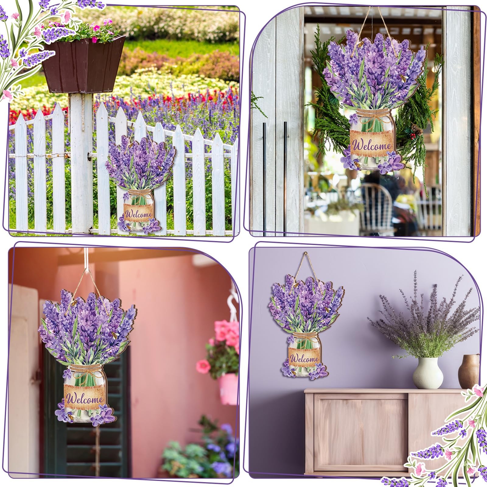 Summer Easter Door Sign Flower Welcome Wreath Front Door Decor Purple Green