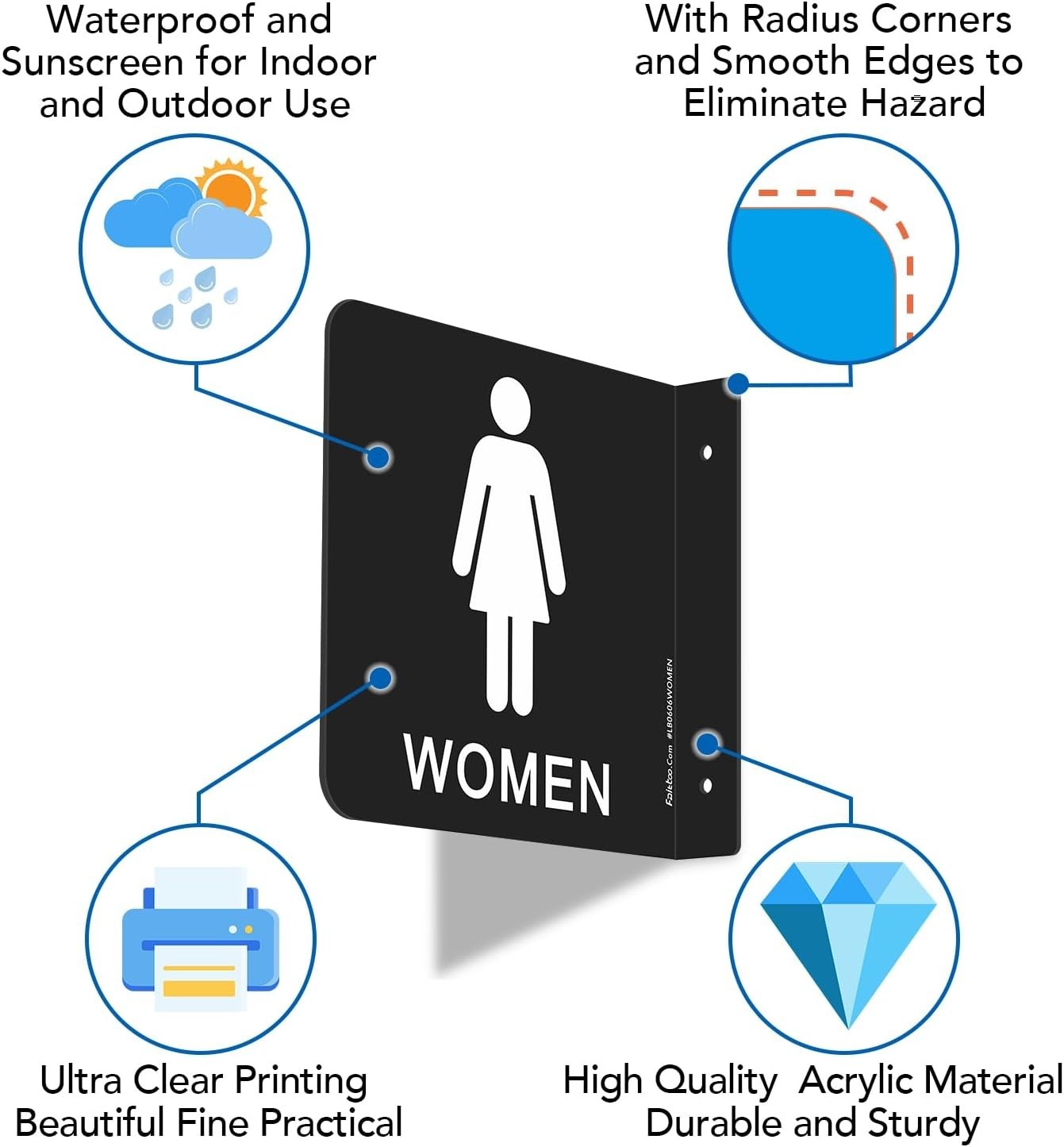 Restroom Sign, Bathroom Signs, (2 Pack) 6 x 6 Inches Acrylic Sign, for Office…