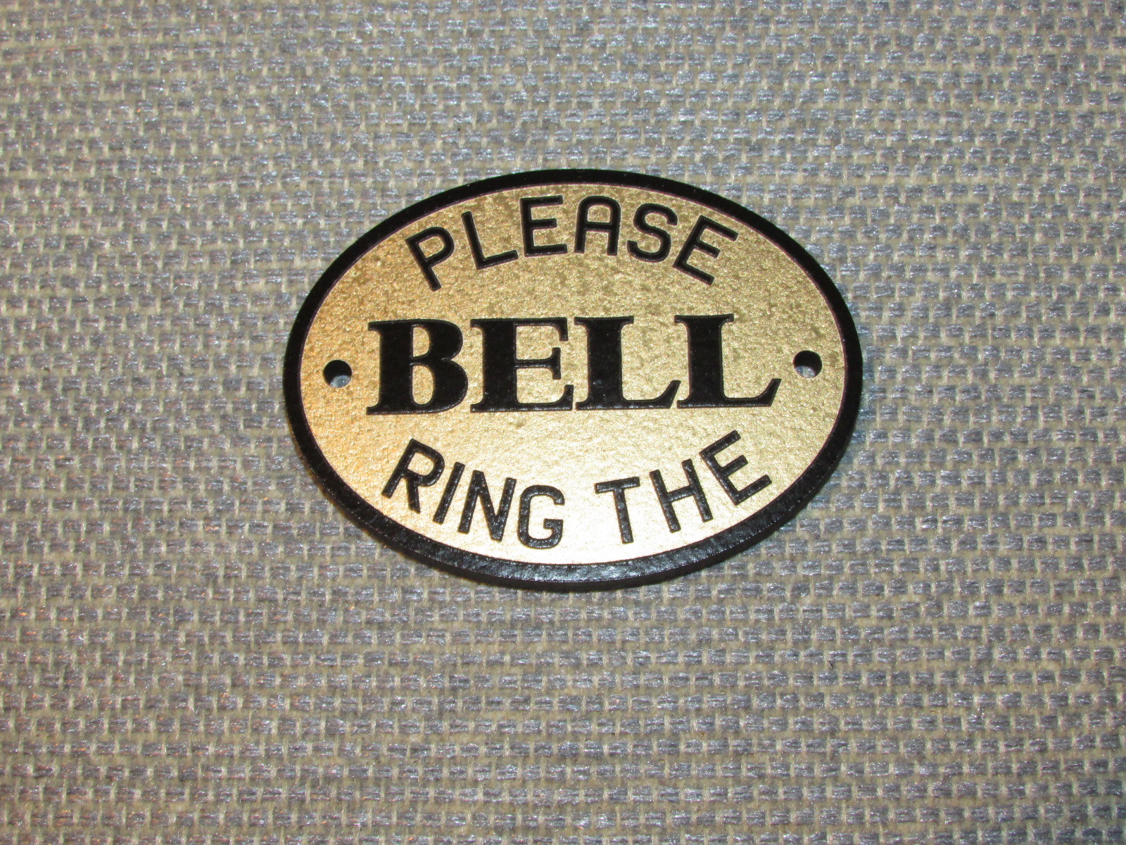 PLEASE RING BELL Oval Gold and Black Wood Door Sign