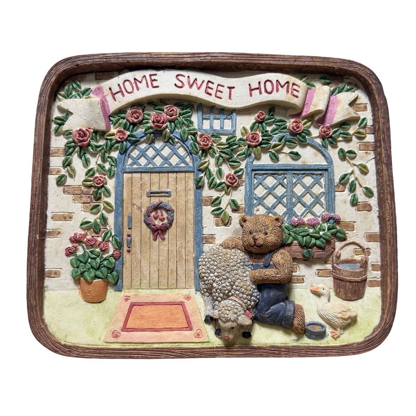 Vtg Cottagecore Grandmacore Teddy Bear Home Sweet Plaque & Love Quilts Towel Lot