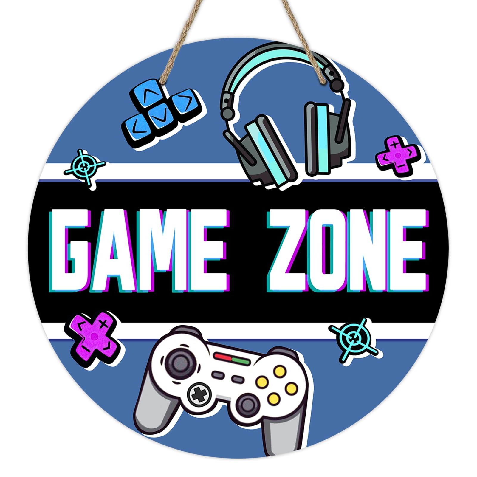 Game Zone Front Door Sign, Video Gaming Controller Wood Door Hanger Game Room…