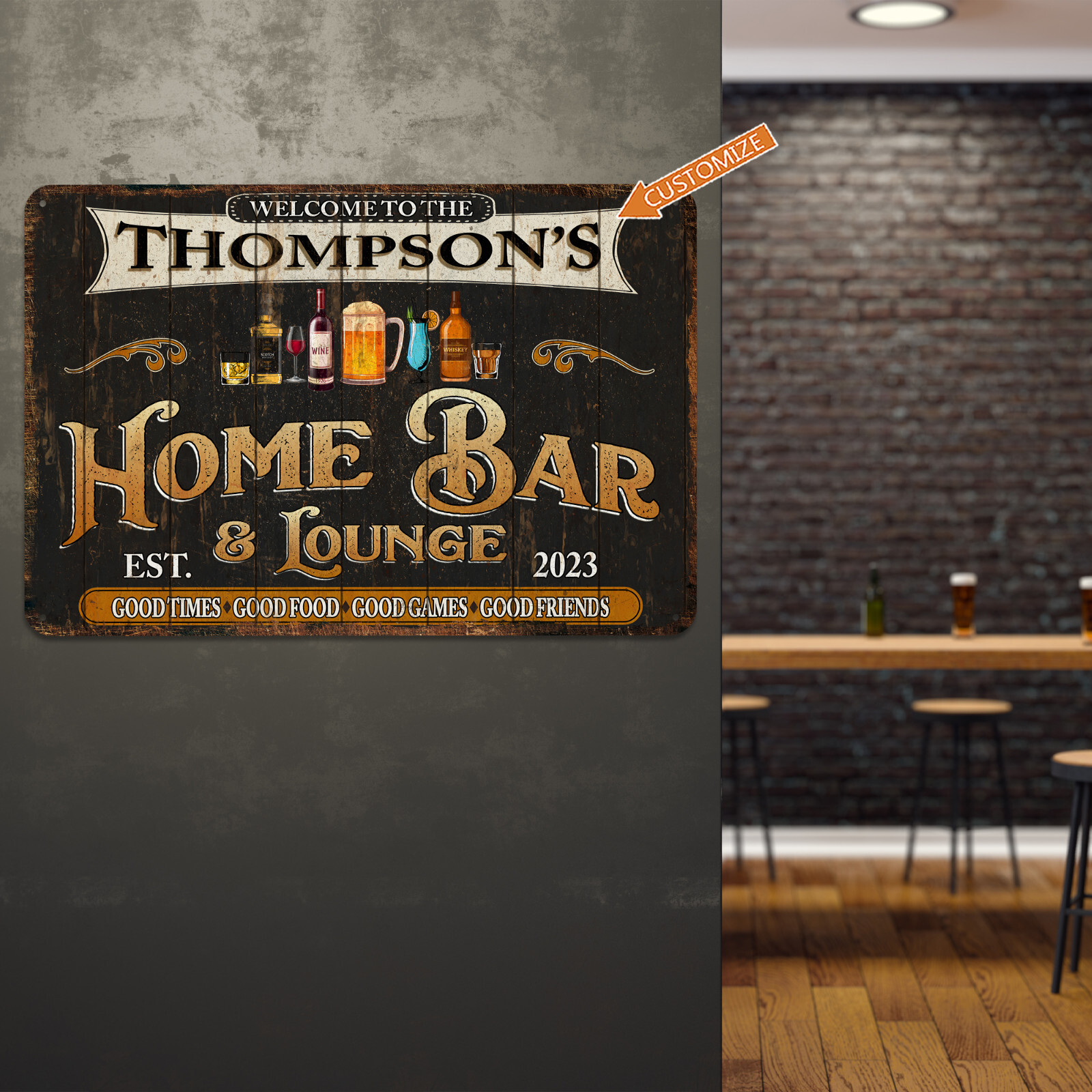 Custom Home Bar Sign Rustic Lounge Decor Gift for Dad Man Cave Beer 108122002198