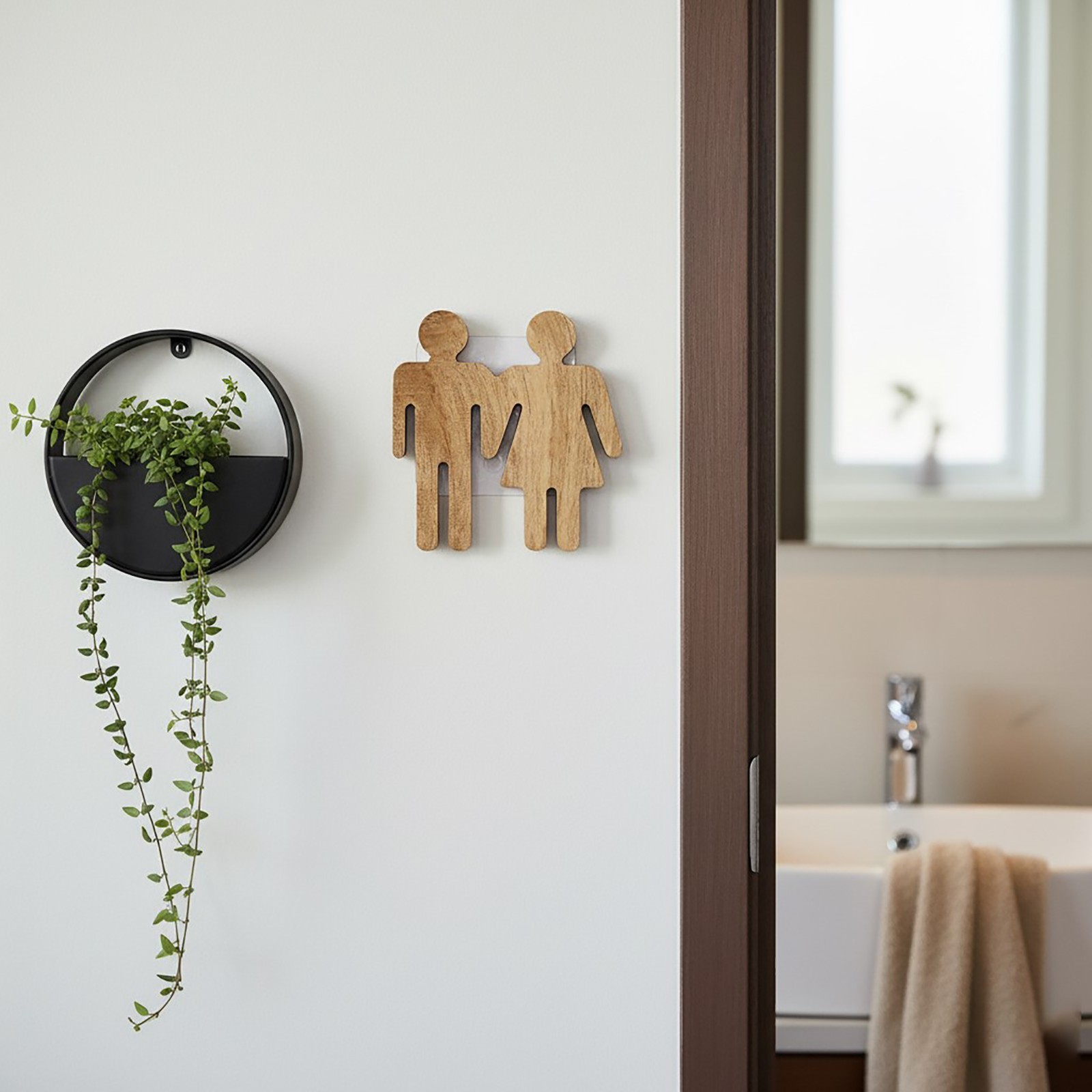 Wooden Restroom Door Sign