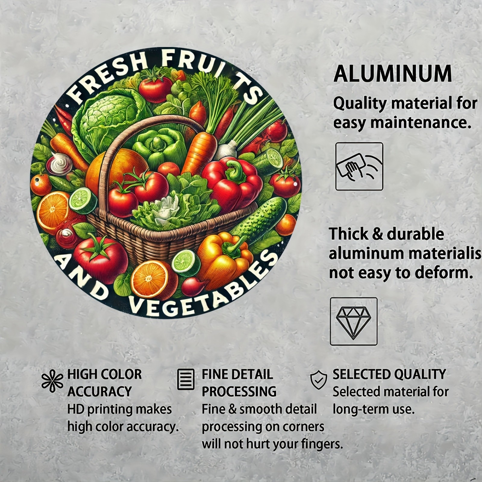 1pc, Fresh Fruits & Vegetables Tin Metal Signs, 8×8 inches, Vintage Artwork, Dur
