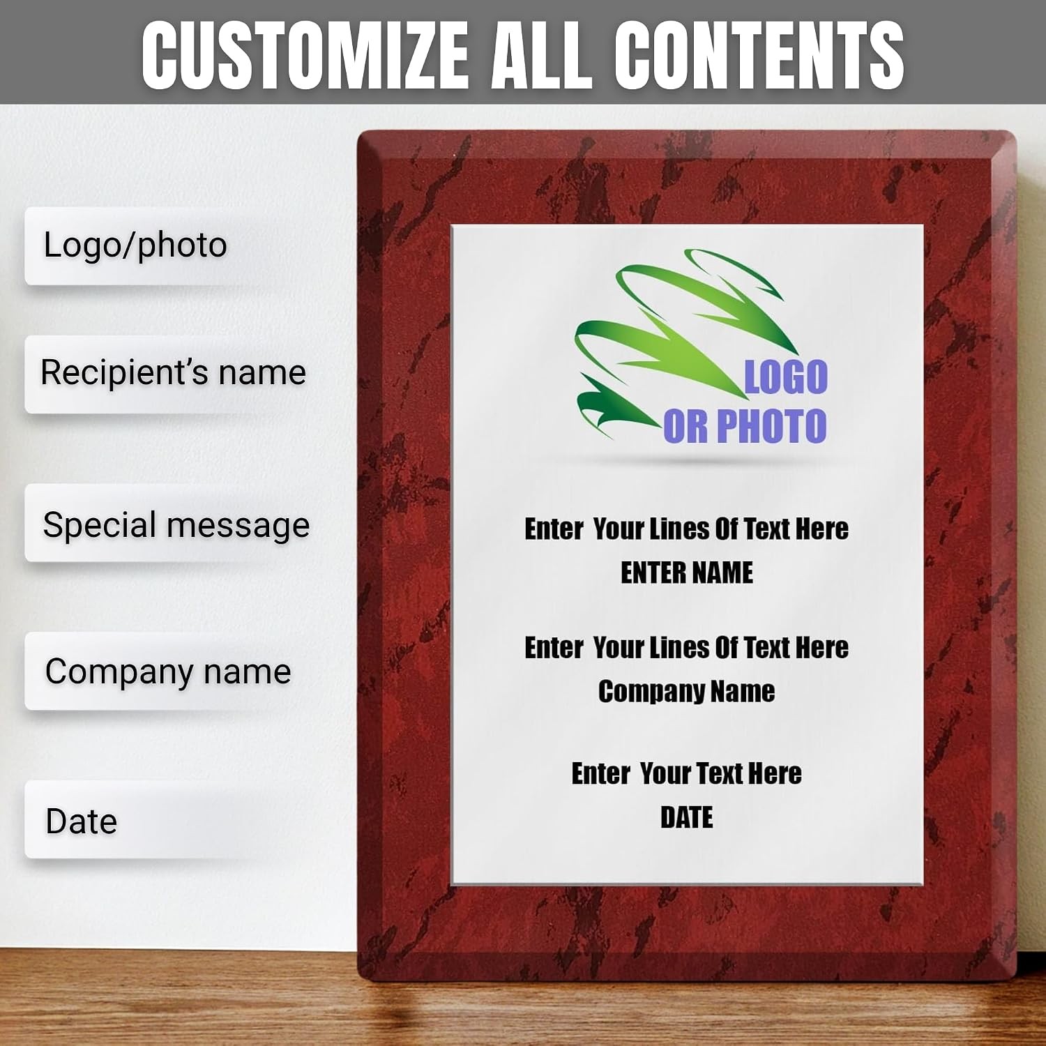 Personalized Award Plaque Full Color Printing Add Your Own Photos Logos