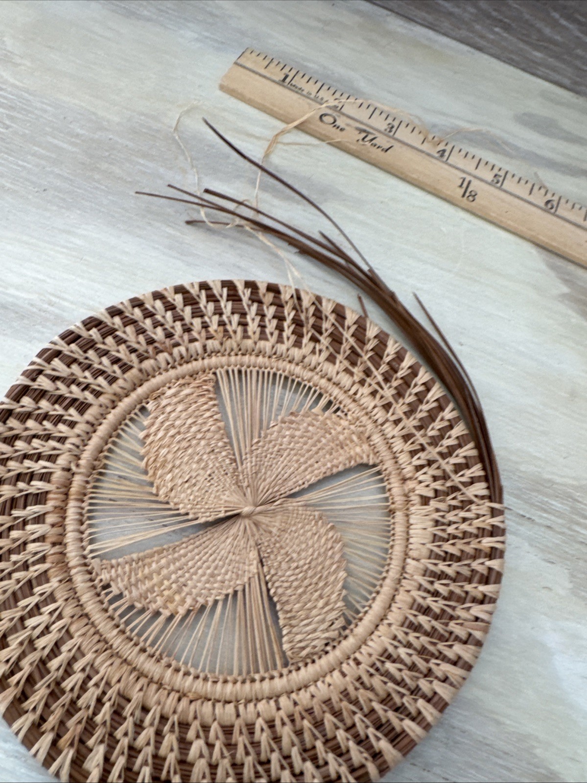 7 In Pine Straw & BLONDE STRAW WOVEN CIRCLE WALL HANGING.