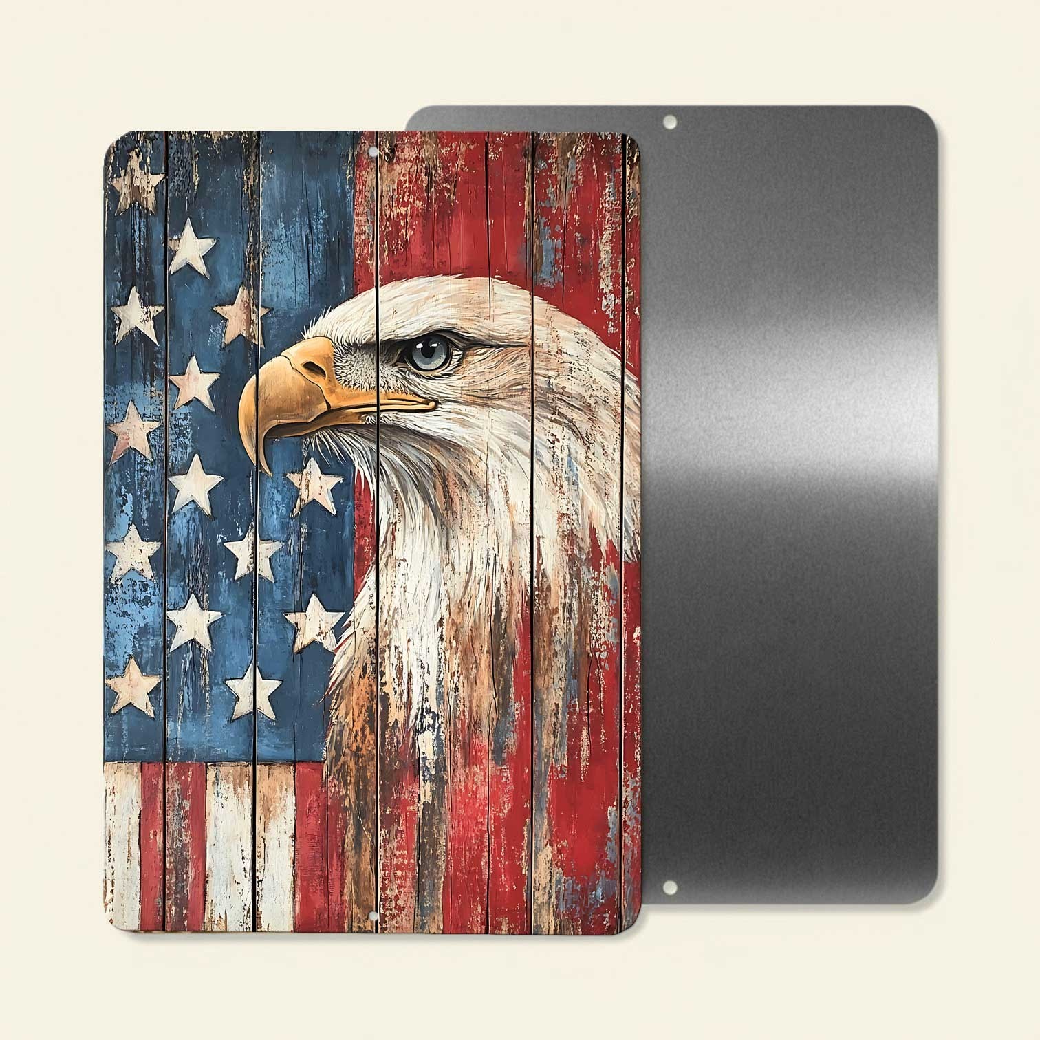 Rustic American Flag Bald Eagle Metal Wall Sign 8×12 Patriotic Decor