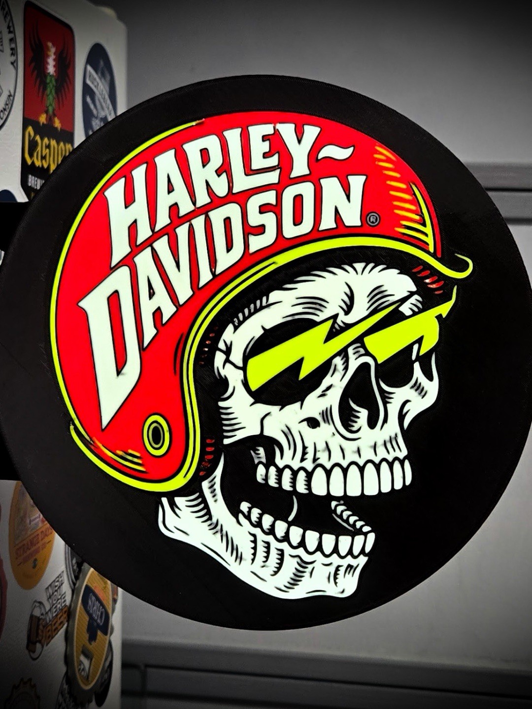 Harley Davidson Skull Round LED Light Box | USB Powered Garage Sign RGB