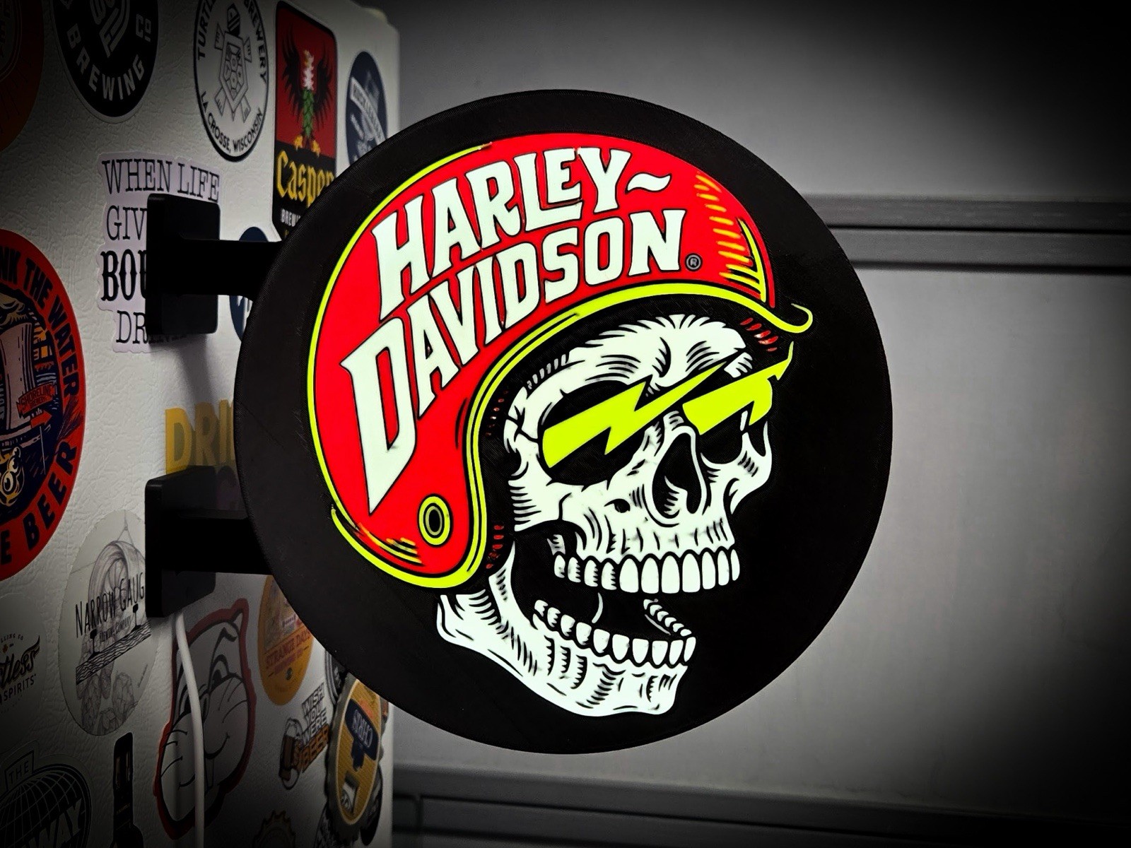 Harley Davidson Skull Round LED Light Box | USB Powered Garage Sign RGB
