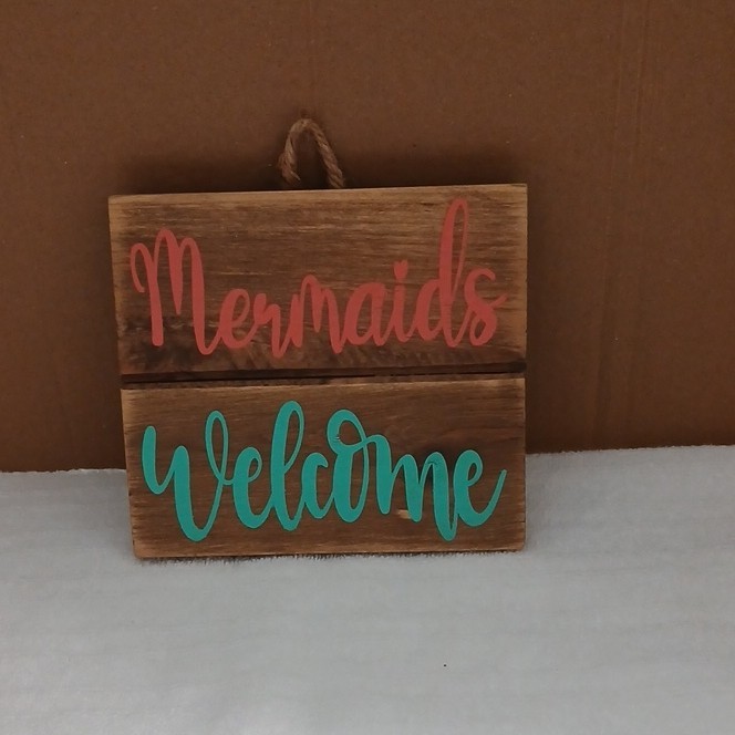 Marliyy Creations, LLC Wooden Hanging Wall Sign Mermaids Welcome 5×4.25″