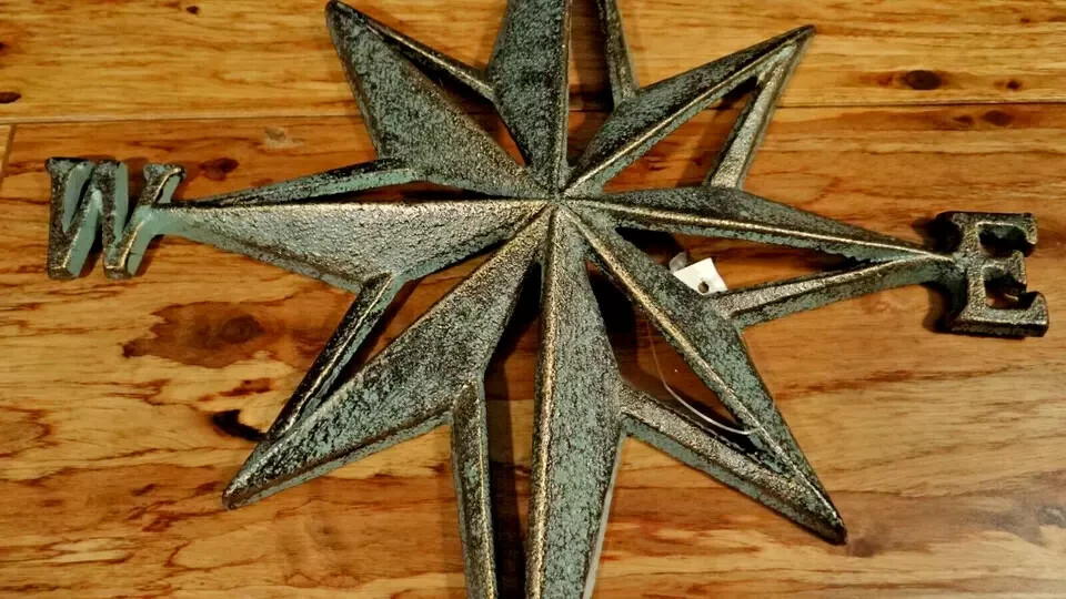 Changes In Latitudes Vintage Patina Wall Rose Compass Nautical 14″ North So Ea W