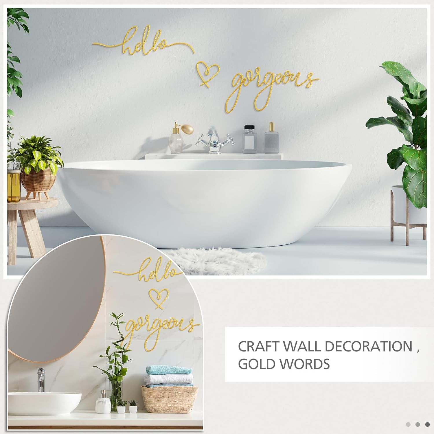 Metal Hello Gorgeous Wall Art Minimalist Decor for Bedroom Bathroom Living Room