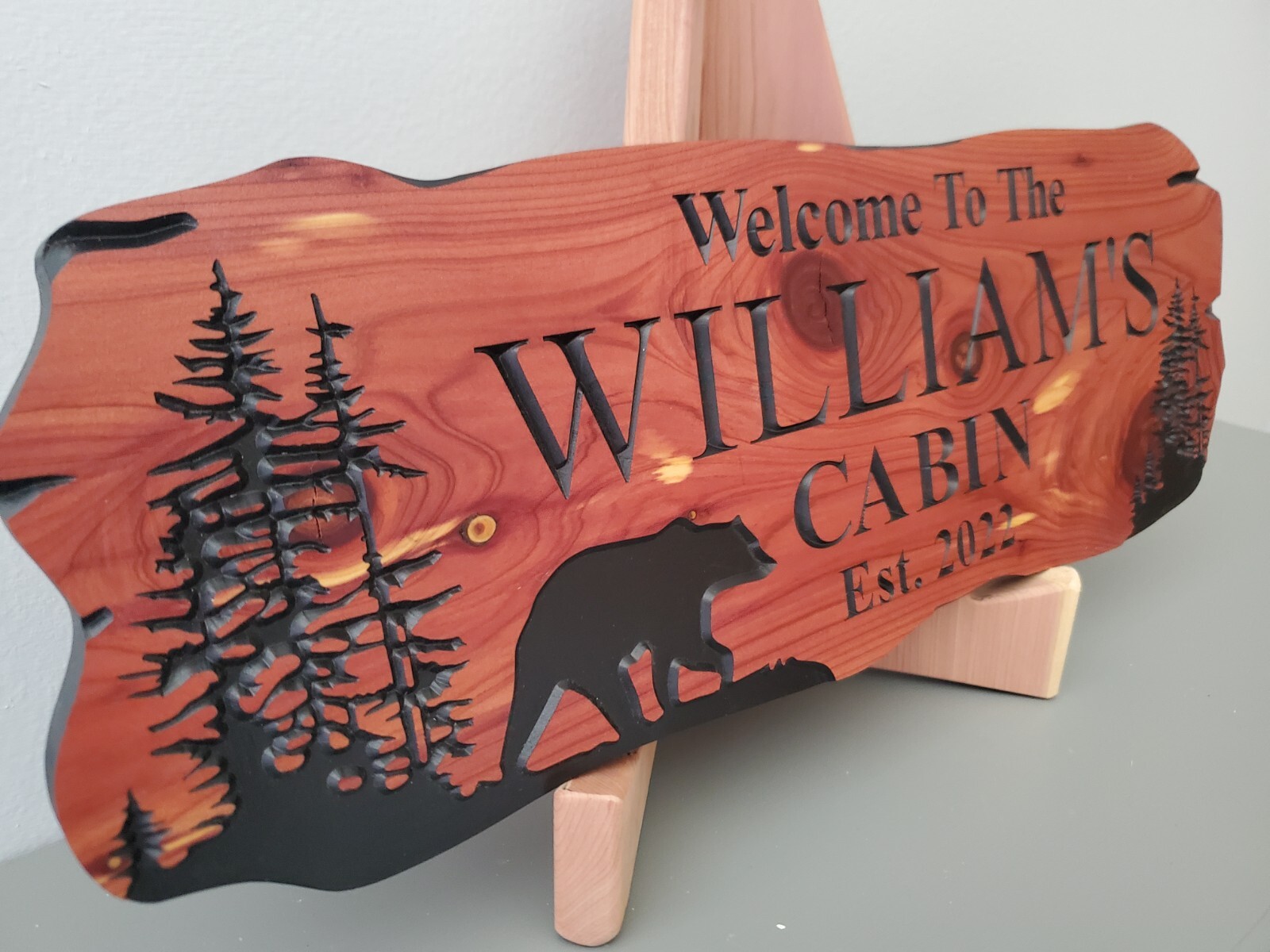 Custom Cabin Sign Carved Wood Name Bear Mountain Lake Home House Outdoor Plaque