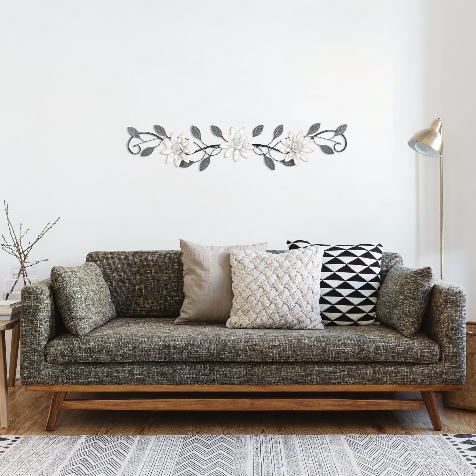 Modern Metal Flowers Wall Decor Horizontal Iron Artwork for Living Room Office