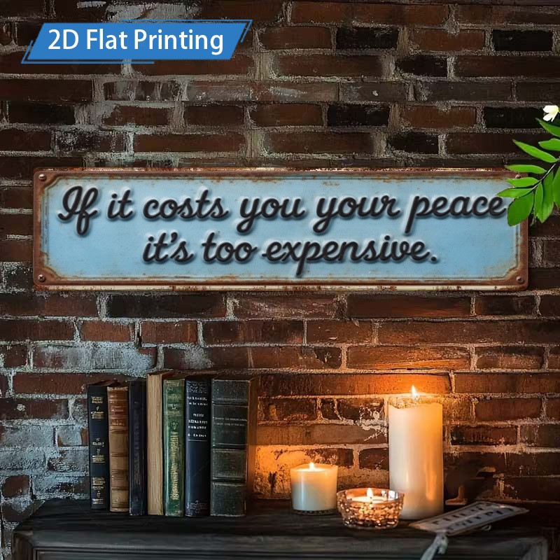 Peace Quote Cursive Metal Sign Distressed Sky Blue Rustic Home Wall Decor Plaque