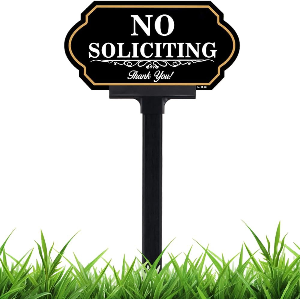 No Soliciting Sign for House with Stake – 50-Mil Thick Aluminum – 5X10 Inch/37 I