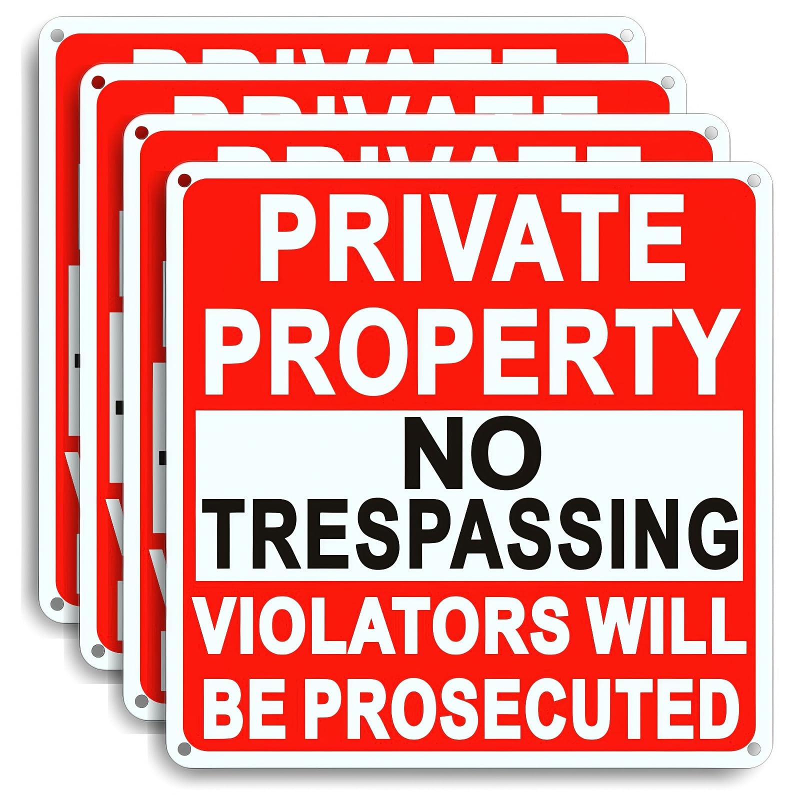 4 Pack Large No Trespassing Signs 9.5 x Inches, Red, white and black