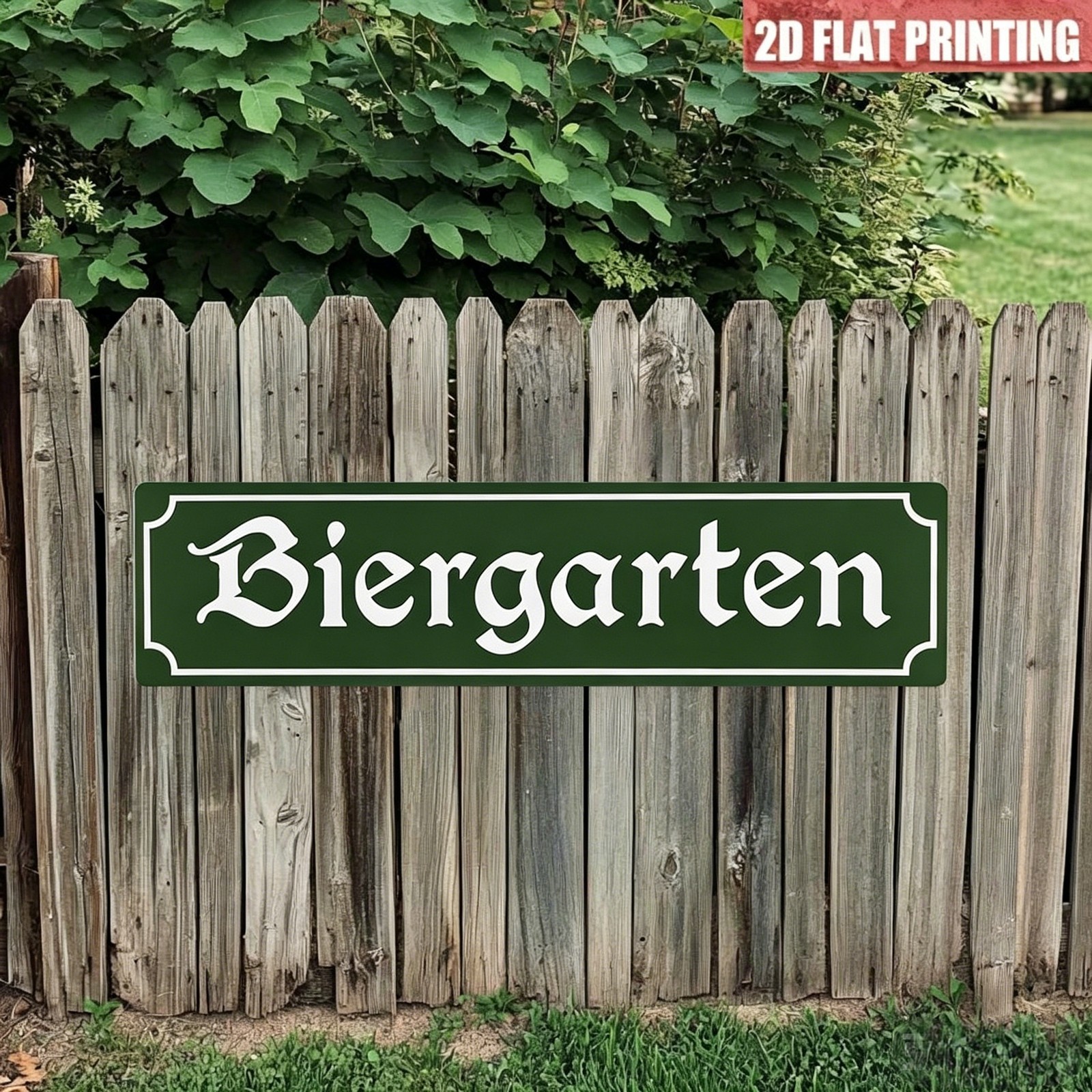 Biergarten Dark Green Vintage Metal Sign German Beer Garden Patio Wall Decor