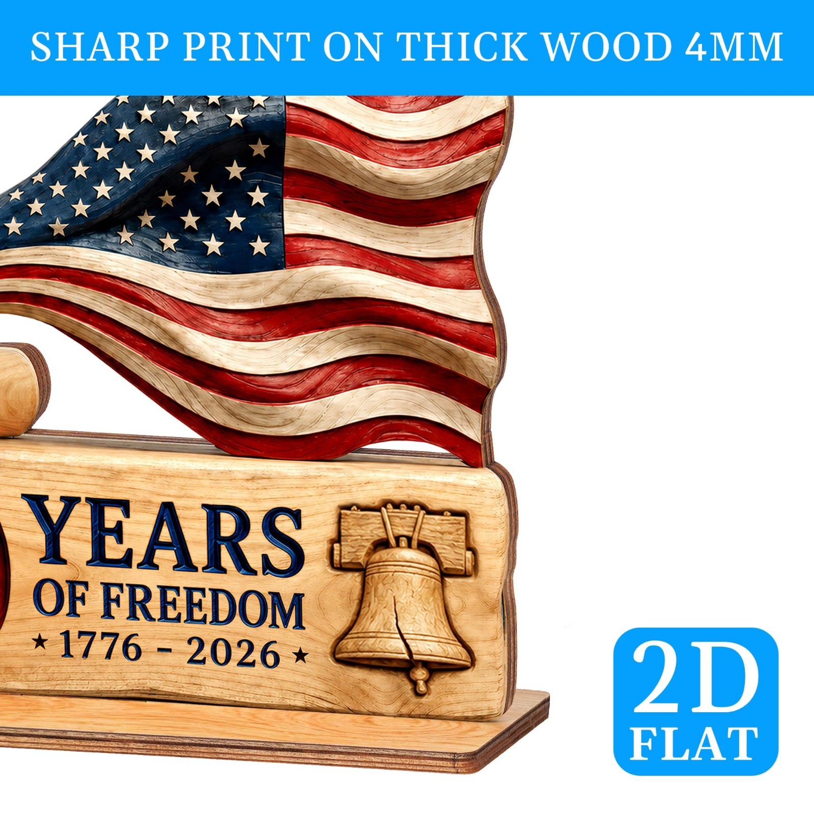 250th Anniversary USA Decorations – 9″ Wooden Sign, Patriotic 4th of July Decor,