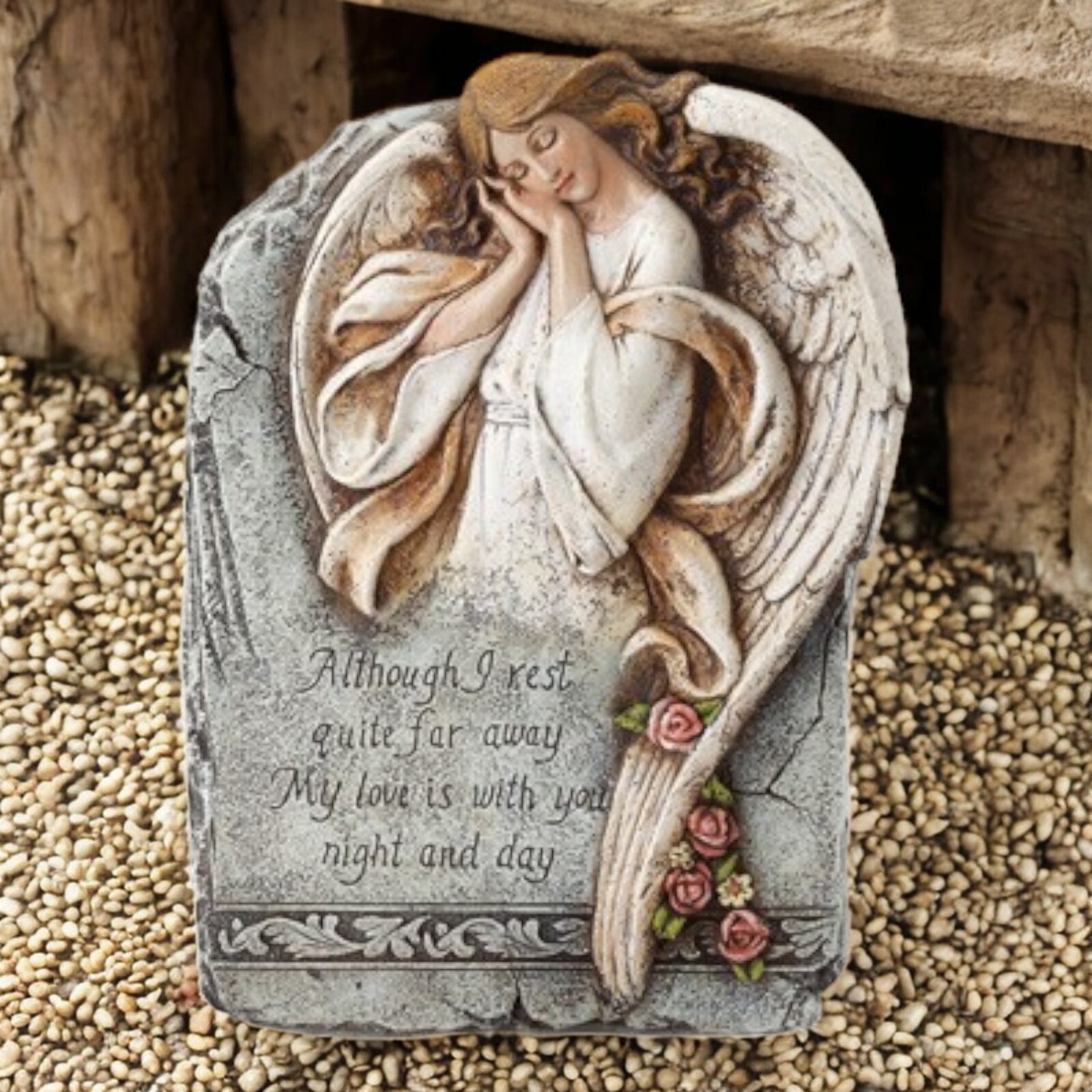 Angel Stone Plaque Memorial Decor | Garden Grave Marker | Sympathy Gift Statue