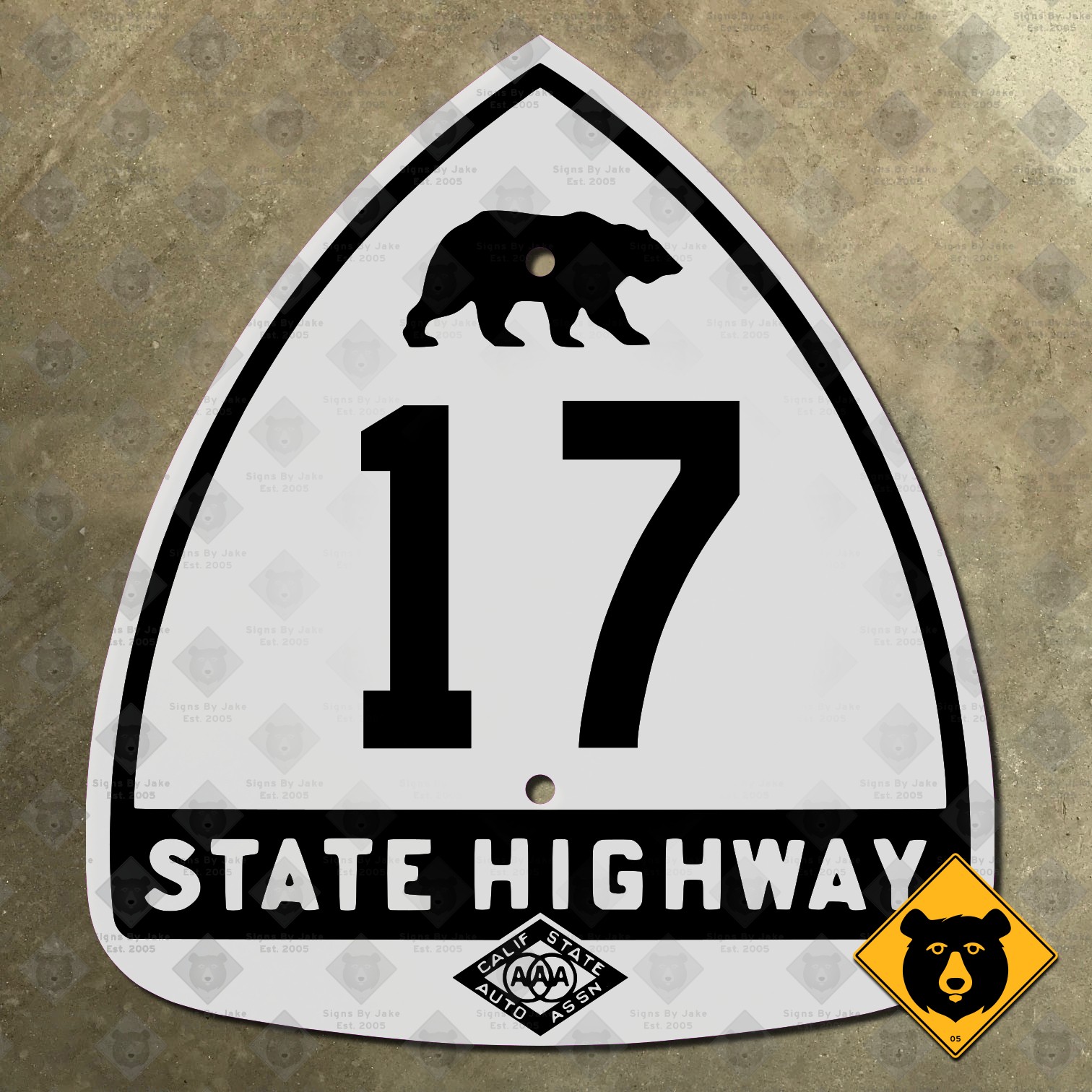 California CSAA bear route 17 highway road sign auto club AAA Santa Cruz 15×17