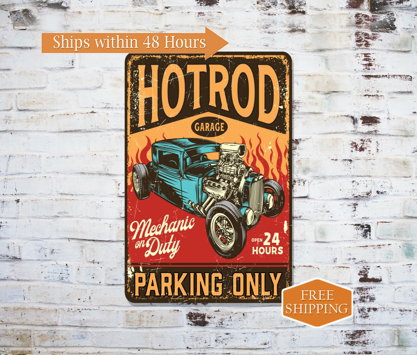 Hot Rod Parking Only Sign Home Garage Decor Parking Metal Wall Dad 108122001014