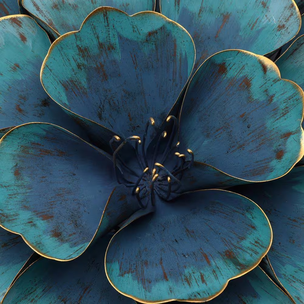 23.5 In. Metal Teal Blue round Flower Wall Decor