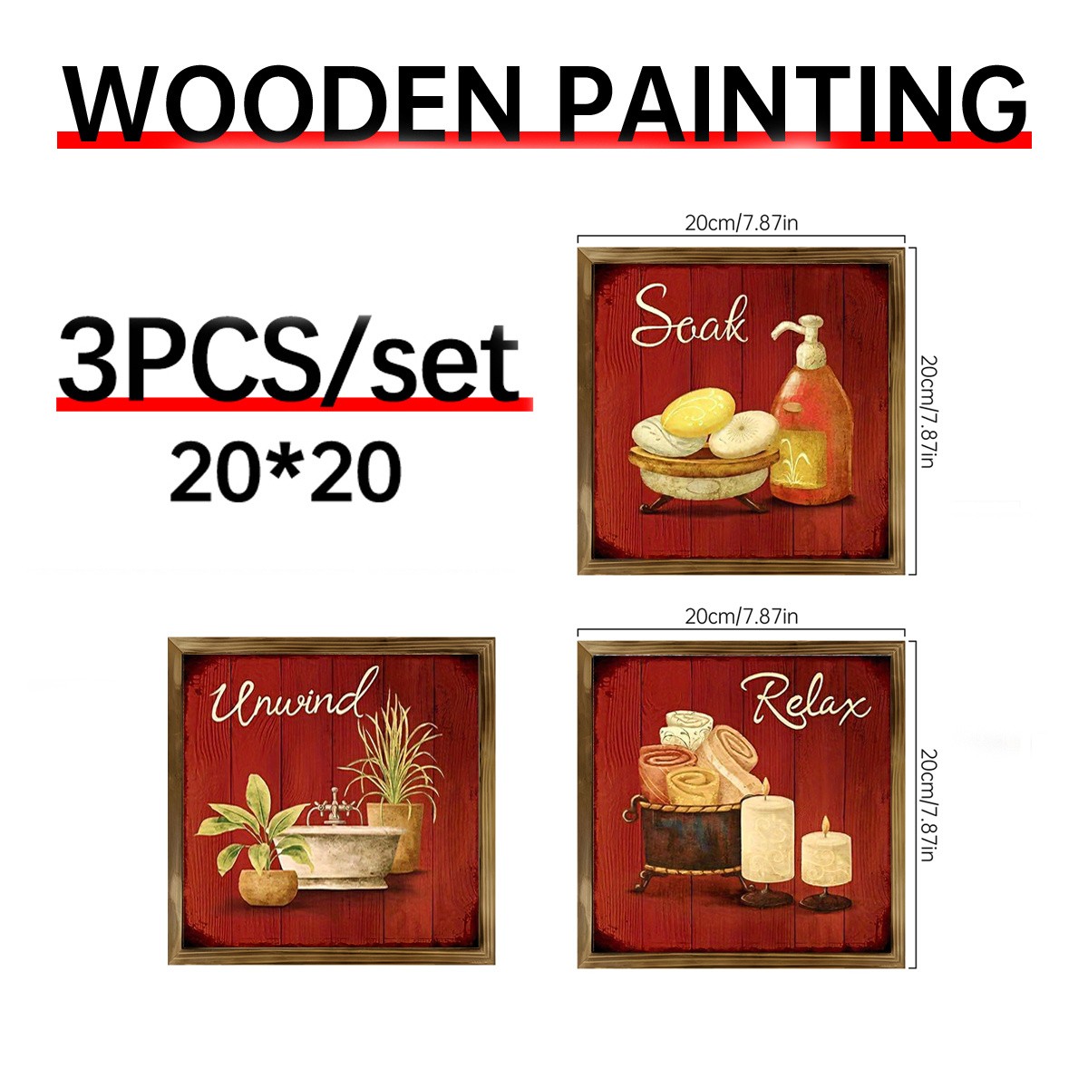 3Pcs Rustic “Relax Unwind Soak” Wooden Sign Framed Farmhouse Bathroom Decor Gift