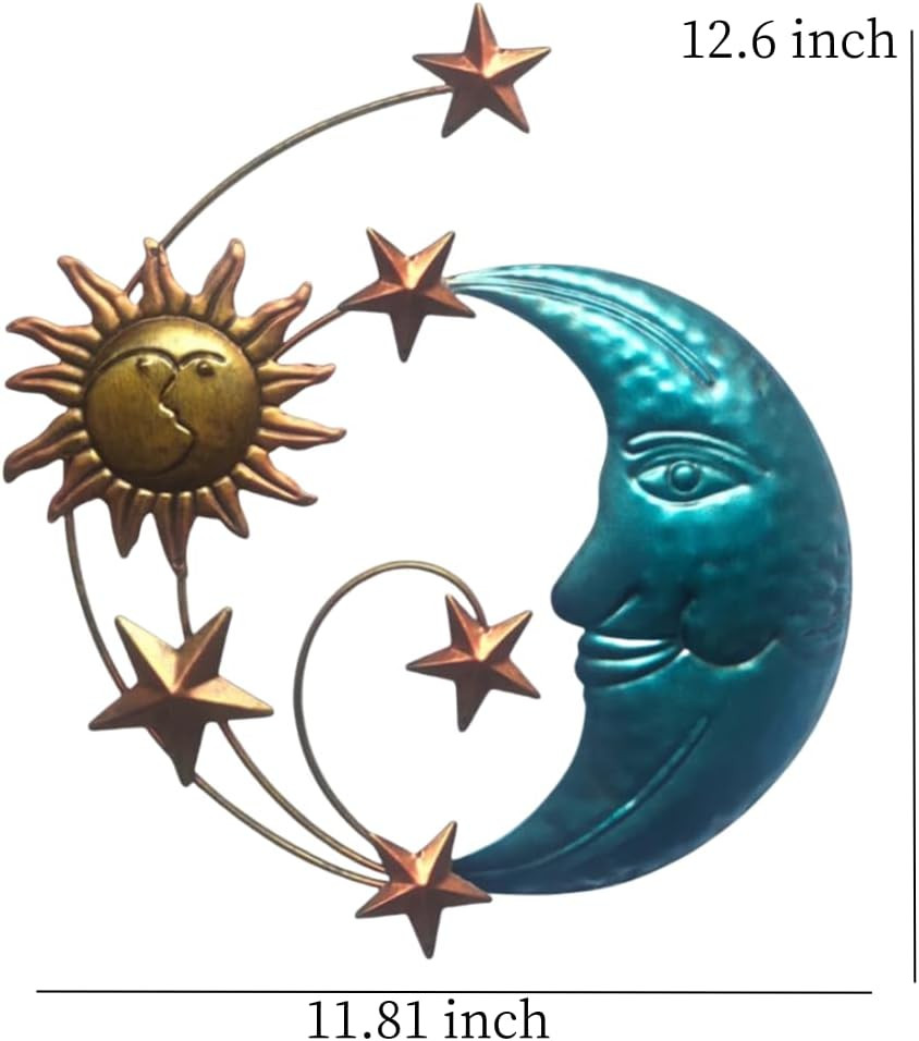 12.6In Sun Moon Wall Decor – Outdoor Metal Wall Art, Indoor Hanging, Garden Offi
