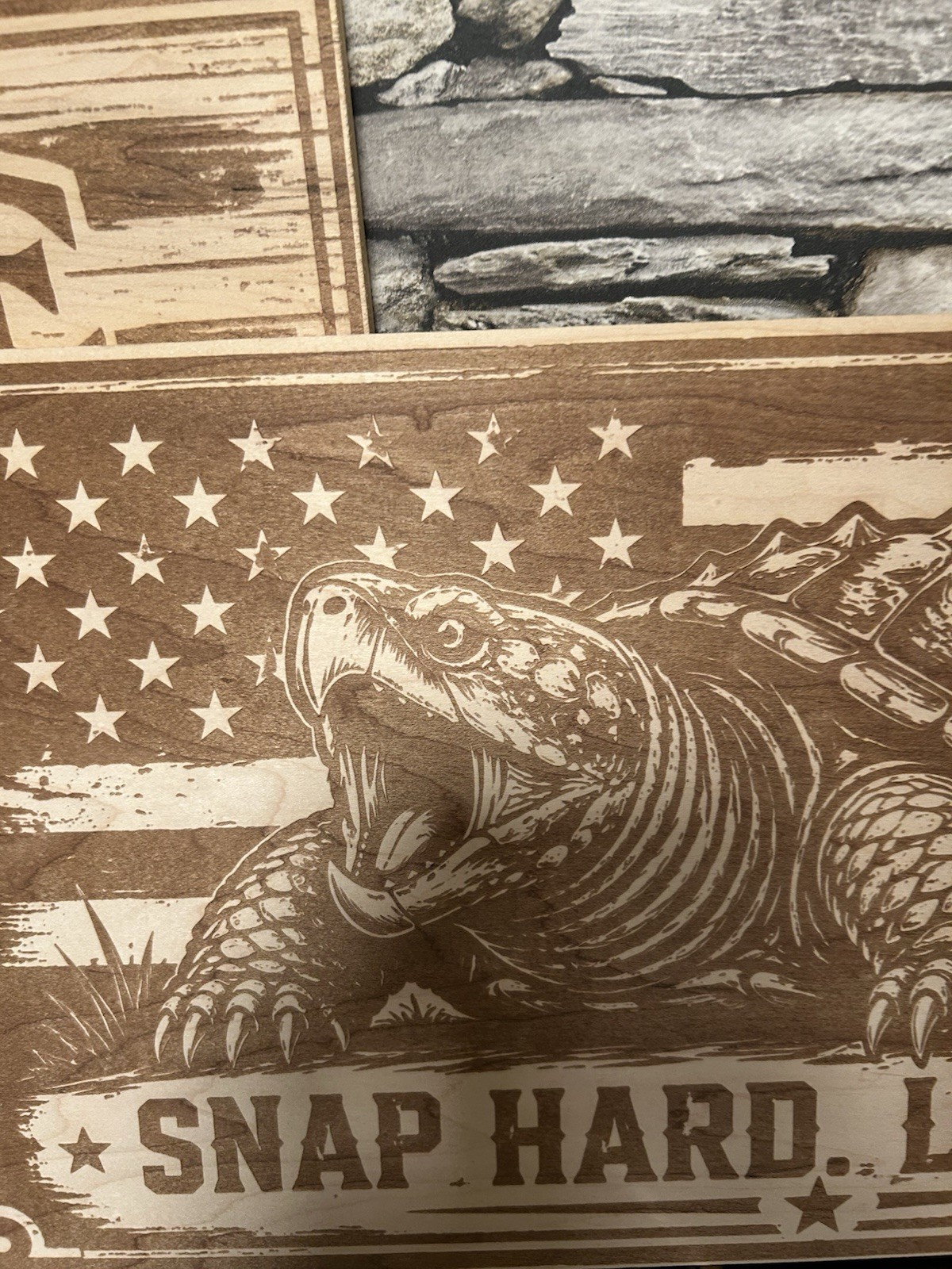 Live Free Turtle American Flag Rustic Wood Wall Sign, Horizontal