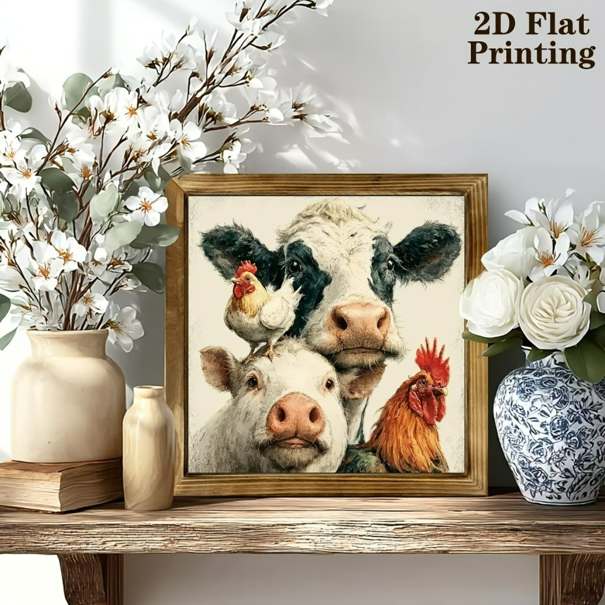 Farm Chicken Pig Cow Wooden Sign Rustic Vintage Decor for Kitchen Cafe Gift